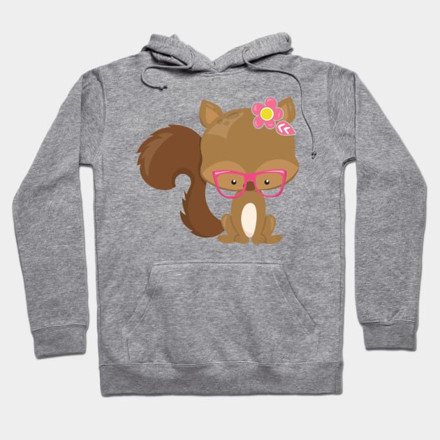 Hipster Squirrel, Squirrel With Glasses, Flowers Hoodie by Jelena Dunčević